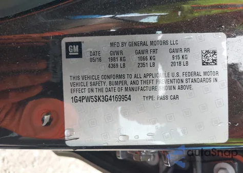 2016 Buick Verano Sport Touring Group from USA, damaged, VIN 1G4PW5SK3G4169954